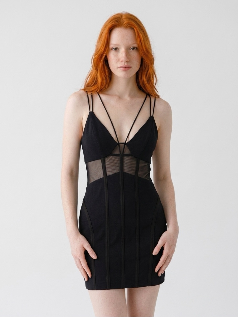 MISHA Darina Crepe Dress Black Mesh Panel Mini Dress Size US 2 NWT